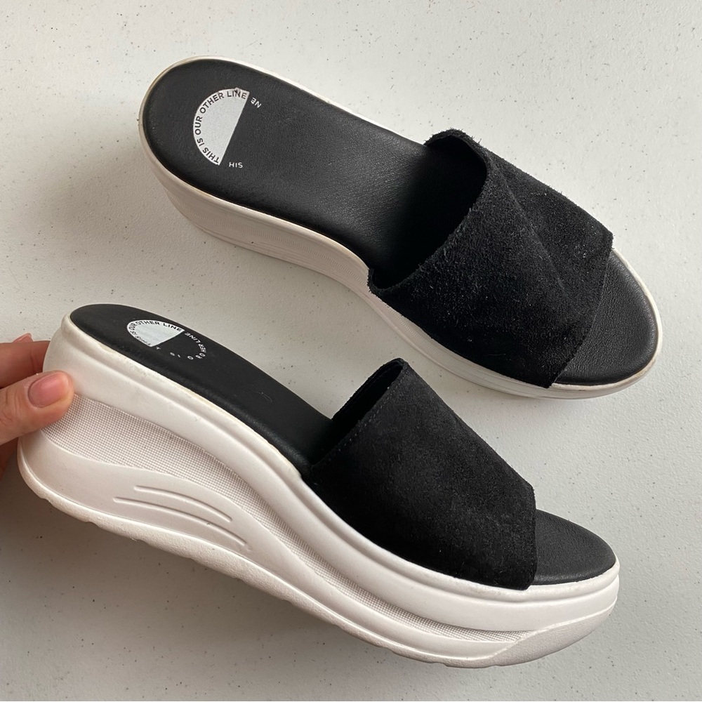 This is Our Other Line Size 41 Black & White Suede Leather Platform Base Slide